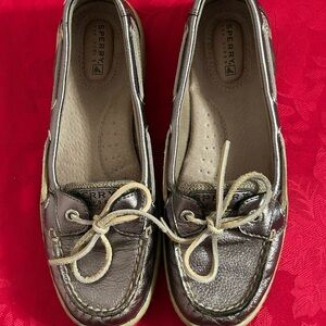Sperry Metallic Pewter Flats with Slip-On Design